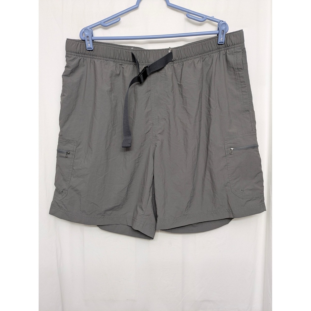 Columbia Men's XXL Gray Nylon Cargo Shorts Elastic Waist Zip Pockets Outdoor